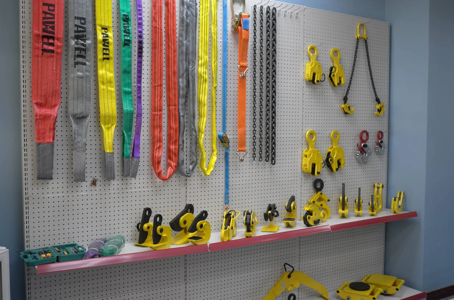 Webbing slings displayed in showroom